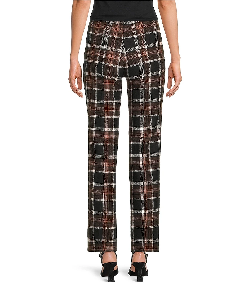 Slim Factor by Investments Ponte Knit No Waist Slim Straight Sketch Plaid Pants