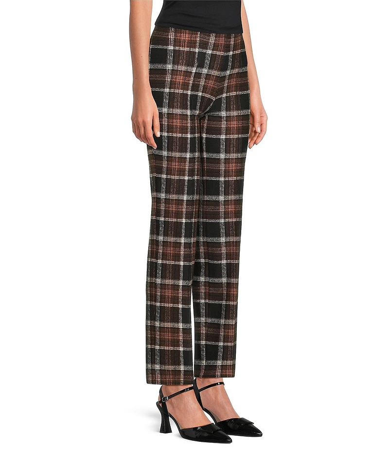 Slim Factor by Investments Ponte Knit No Waist Slim Straight Sketch Plaid Pants