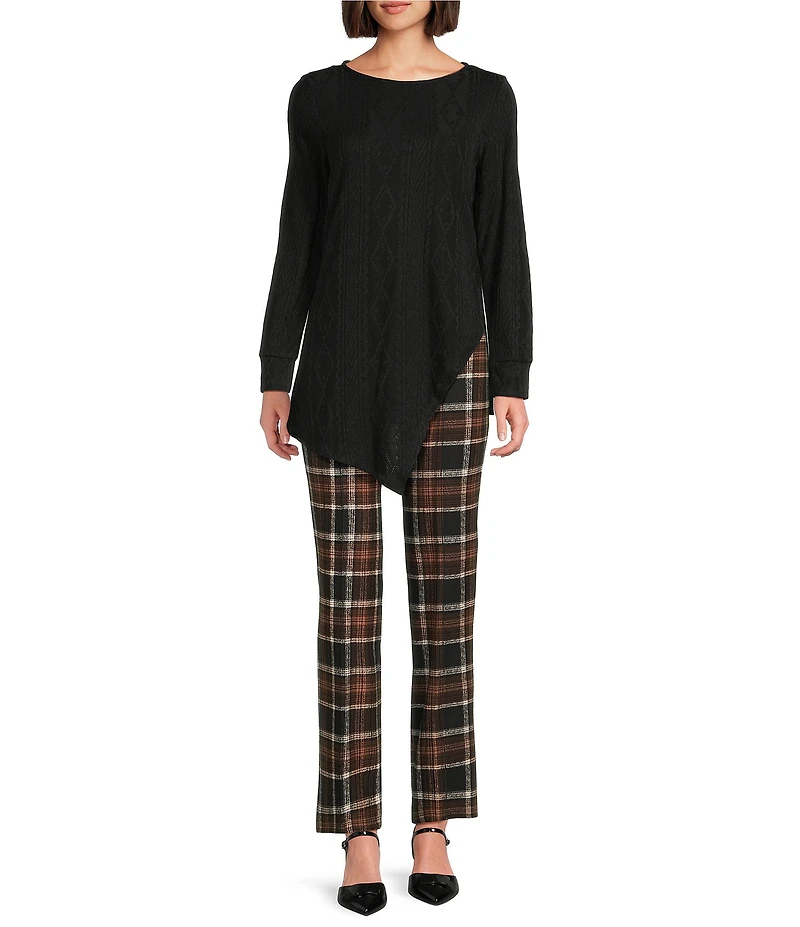 Slim Factor by Investments Ponte Knit No Waist Slim Straight Sketch Plaid Pants