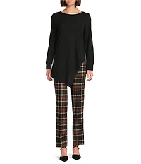 Slim Factor by Investments Ponte Knit No Waist Slim Straight Sketch Plaid Pants