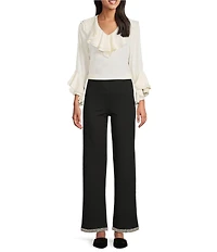 Slim Factor by Investments Ponte Knit No Waist Wide Leg Beaded Hem Pants