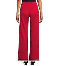 Slim Factor by Investments Ponte Knit No Waist Wide Leg Beaded Hem Pants