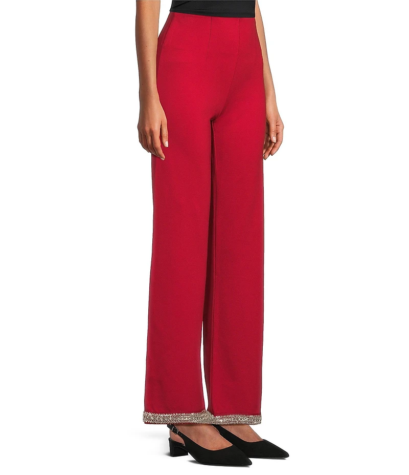 Slim Factor by Investments Ponte Knit No Waist Wide Leg Beaded Hem Pants