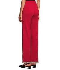 Slim Factor by Investments Ponte Knit No Waist Wide Leg Beaded Hem Pants
