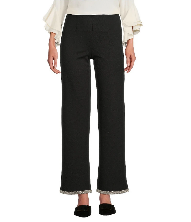 Slim Factor by Investments Ponte Knit No Waist Wide Leg Beaded Hem Pants