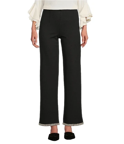 Slim Factor by Investments Ponte Knit No Waist Wide Leg Beaded Hem Pants