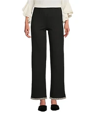 Slim Factor by Investments Ponte Knit No Waist Wide Leg Beaded Hem Pants