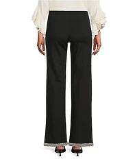 Slim Factor by Investments Ponte Knit No Waist Wide Leg Beaded Hem Pants