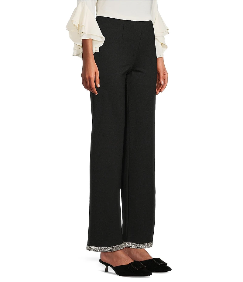 Slim Factor by Investments Ponte Knit No Waist Wide Leg Beaded Hem Pants
