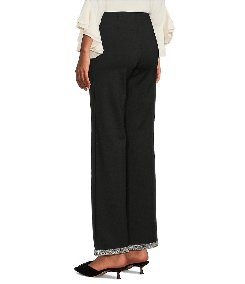 Slim Factor by Investments Ponte Knit No Waist Wide Leg Beaded Hem Pants