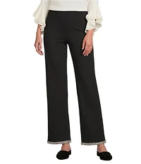 Slim Factor by Investments Ponte Knit No Waist Wide Leg Beaded Hem Pants