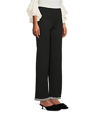 Slim Factor by Investments Ponte Knit No Waist Wide Leg Beaded Hem Pants