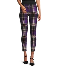Slim Factor by Investments Ponte Knit Purple Plaid Print No Waist Leggings