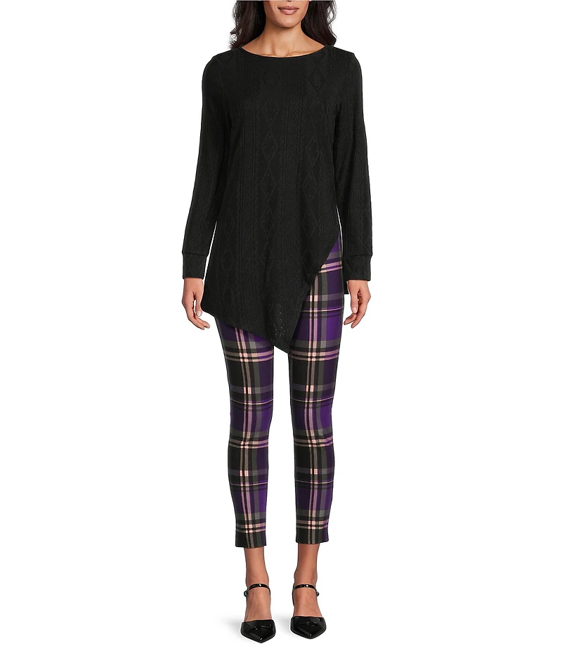 Slim Factor by Investments Ponte Knit Purple Plaid Print No Waist Leggings