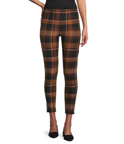 Slim Factor by Investments Ponte Knit Rawhide Plaid Print No Waist Leggings