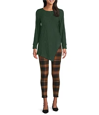 Slim Factor by Investments Ponte Knit Rawhide Plaid Print No Waist Leggings