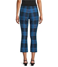 Slim Factor by Investments Ponte Knit Vallarta Blue Plaid No Waist Kick Flare Crop Split Hem Pants
