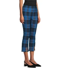 Slim Factor by Investments Ponte Knit Vallarta Blue Plaid No Waist Kick Flare Crop Split Hem Pants
