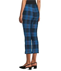 Slim Factor by Investments Ponte Knit Vallarta Blue Plaid No Waist Kick Flare Crop Split Hem Pants