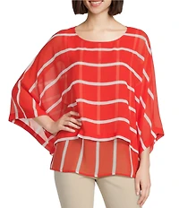 Slim Factor by Investments Poppy Stripe 3/4 Sleeve Crew Neck Double Layer Top