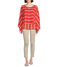 Slim Factor by Investments Poppy Stripe 3/4 Sleeve Crew Neck Double Layer Top