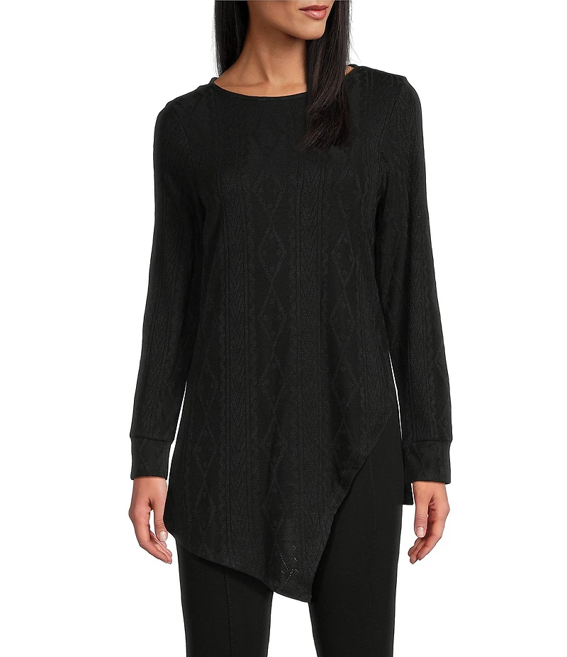 Slim Factor by Investments Riley Long Sleeve Asymmetrical Hemline Crew Neckline Knit Top