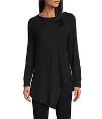 Slim Factor by Investments Riley Long Sleeve Asymmetrical Hemline Crew Neckline Knit Top