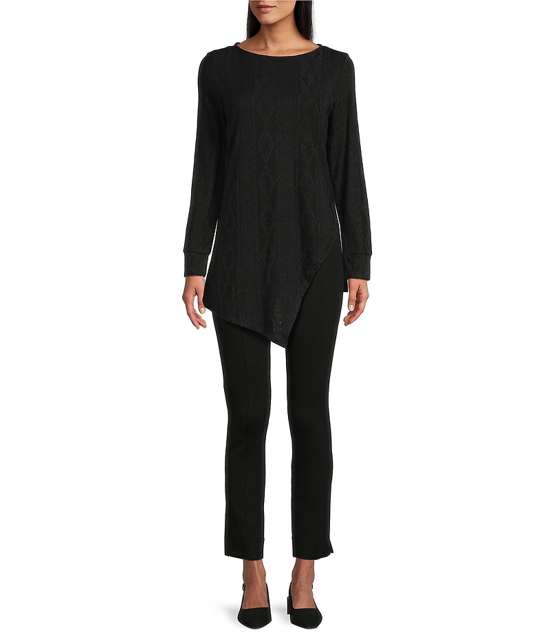 Slim Factor by Investments Riley Long Sleeve Asymmetrical Hemline Crew Neckline Knit Top