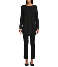 Slim Factor by Investments Riley Long Sleeve Asymmetrical Hemline Crew Neckline Knit Top