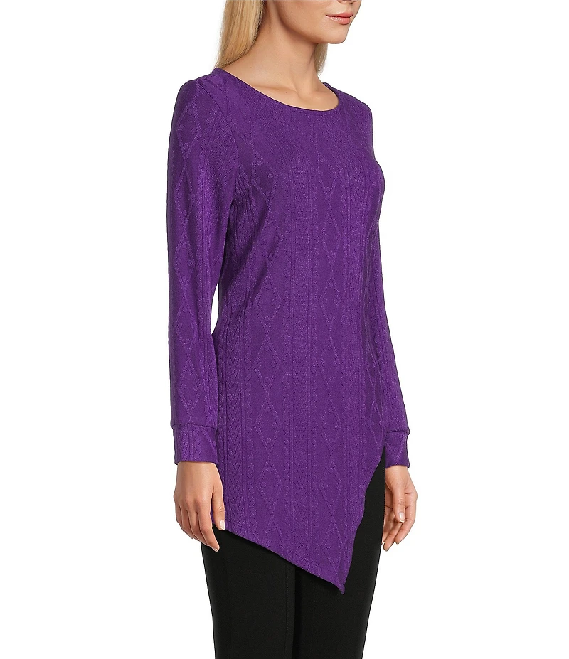 Slim Factor by Investments Riley Long Sleeve Asymmetrical Hemline Crew Neckline Knit Top