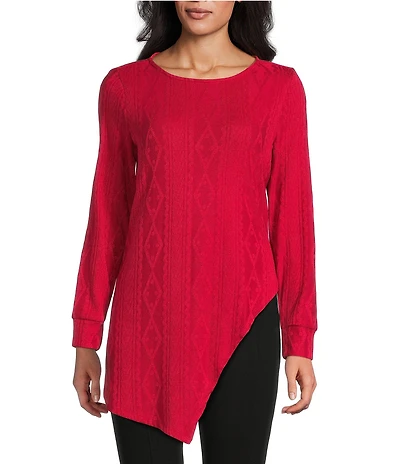 Slim Factor by Investments Riley Long Sleeve Asymmetrical Hemline Crew Neckline Knit Top
