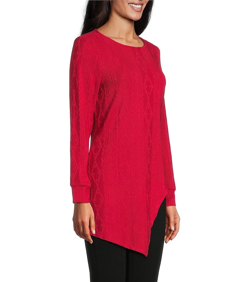 Slim Factor by Investments Riley Long Sleeve Asymmetrical Hemline Crew Neckline Knit Top