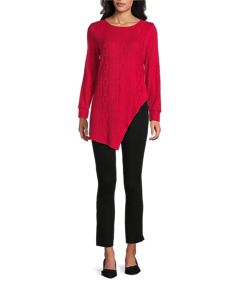 Slim Factor by Investments Riley Long Sleeve Asymmetrical Hemline Crew Neckline Knit Top