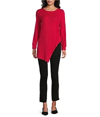 Slim Factor by Investments Riley Long Sleeve Asymmetrical Hemline Crew Neckline Knit Top
