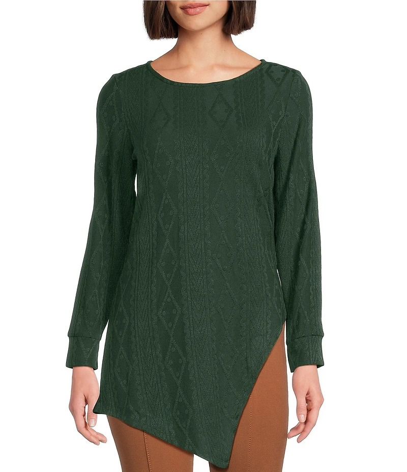 Slim Factor by Investments Riley Long Sleeve Asymmetrical Hemline Crew Neckline Knit Top