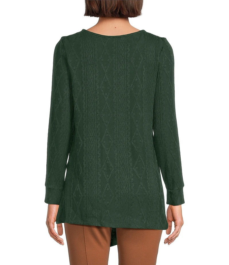 Slim Factor by Investments Riley Long Sleeve Asymmetrical Hemline Crew Neckline Knit Top