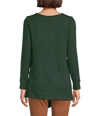 Slim Factor by Investments Riley Long Sleeve Asymmetrical Hemline Crew Neckline Knit Top