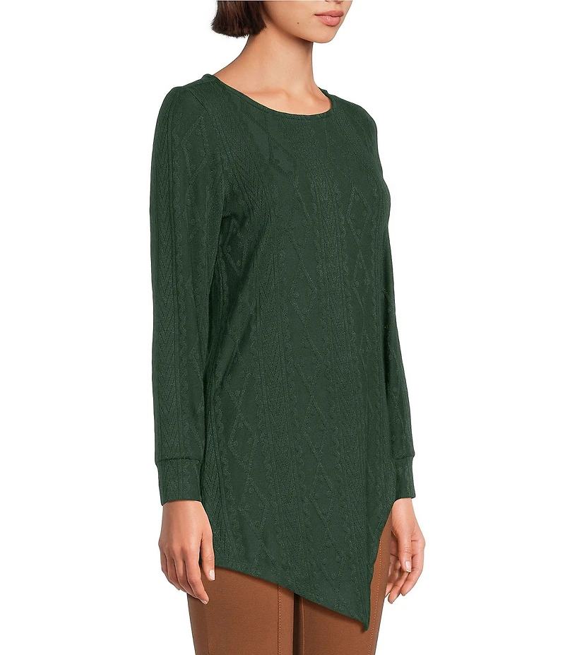 Slim Factor by Investments Riley Long Sleeve Asymmetrical Hemline Crew Neckline Knit Top