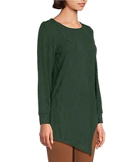Slim Factor by Investments Riley Long Sleeve Asymmetrical Hemline Crew Neckline Knit Top