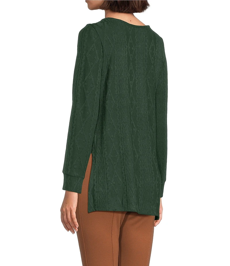 Slim Factor by Investments Riley Long Sleeve Asymmetrical Hemline Crew Neckline Knit Top