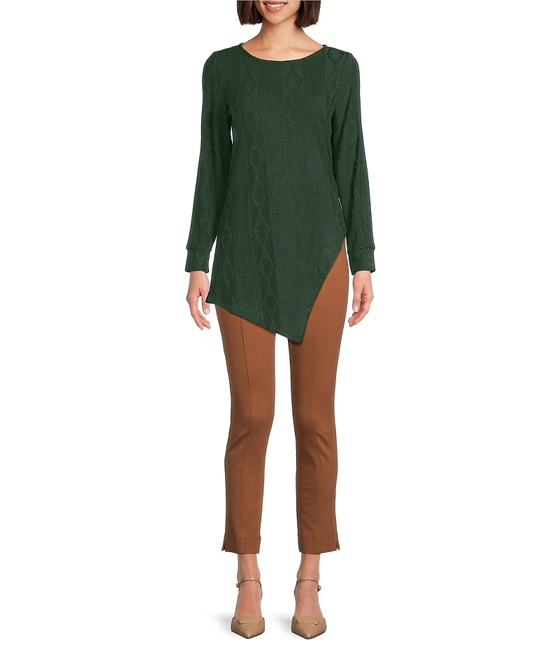 Slim Factor by Investments Riley Long Sleeve Asymmetrical Hemline Crew Neckline Knit Top