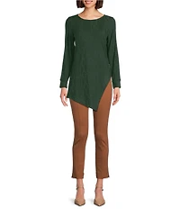 Slim Factor by Investments Riley Long Sleeve Asymmetrical Hemline Crew Neckline Knit Top