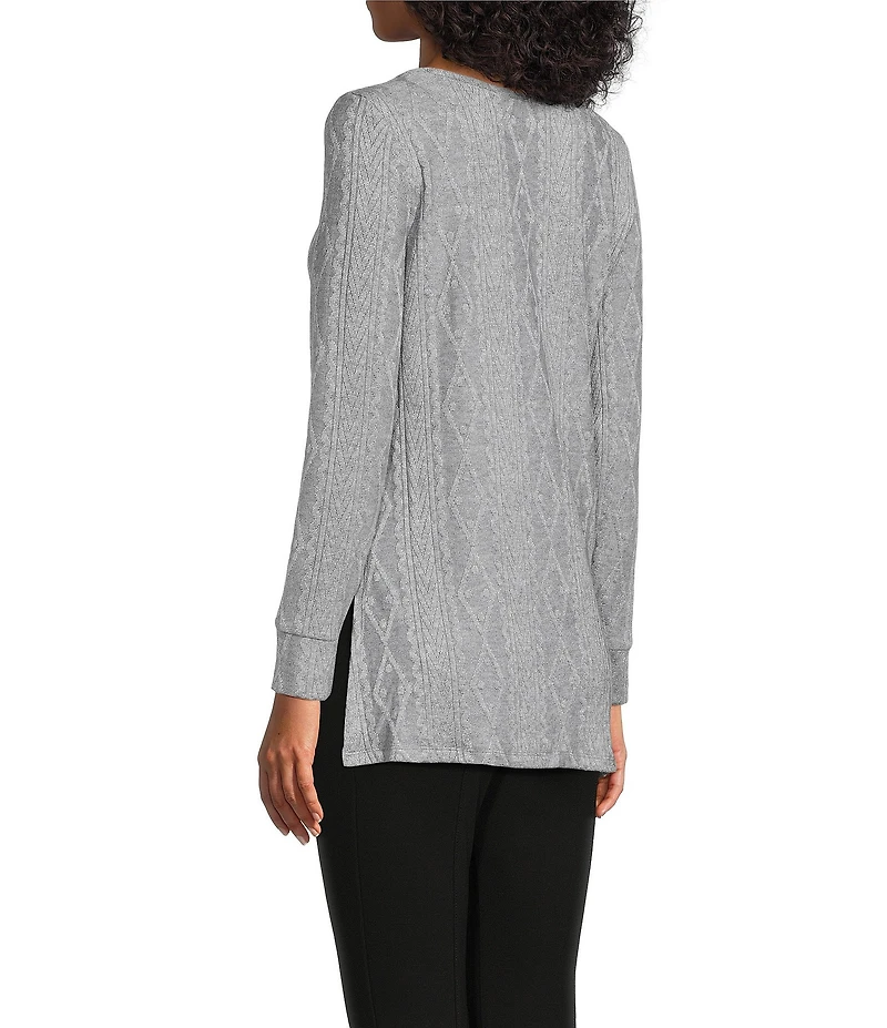 Slim Factor by Investments Riley Long Sleeve Asymmetrical Hemline Crew Neckline Knit Top