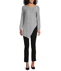Slim Factor by Investments Riley Long Sleeve Asymmetrical Hemline Crew Neckline Knit Top