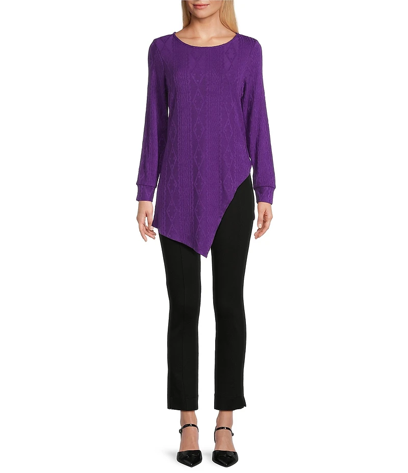 Slim Factor by Investments Riley Long Sleeve Asymmetrical Hemline Crew Neckline Knit Top