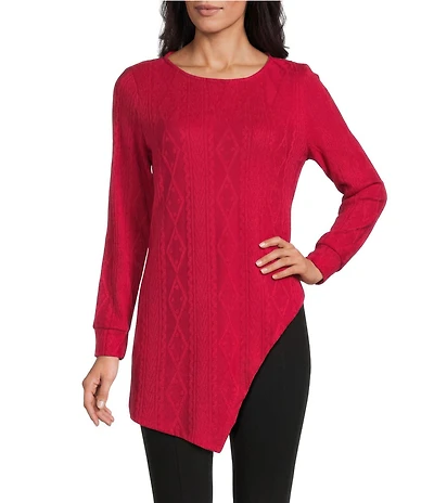 Slim Factor by Investments Riley Long Sleeve Asymmetrical Hemline Crew Neckline Knit Top
