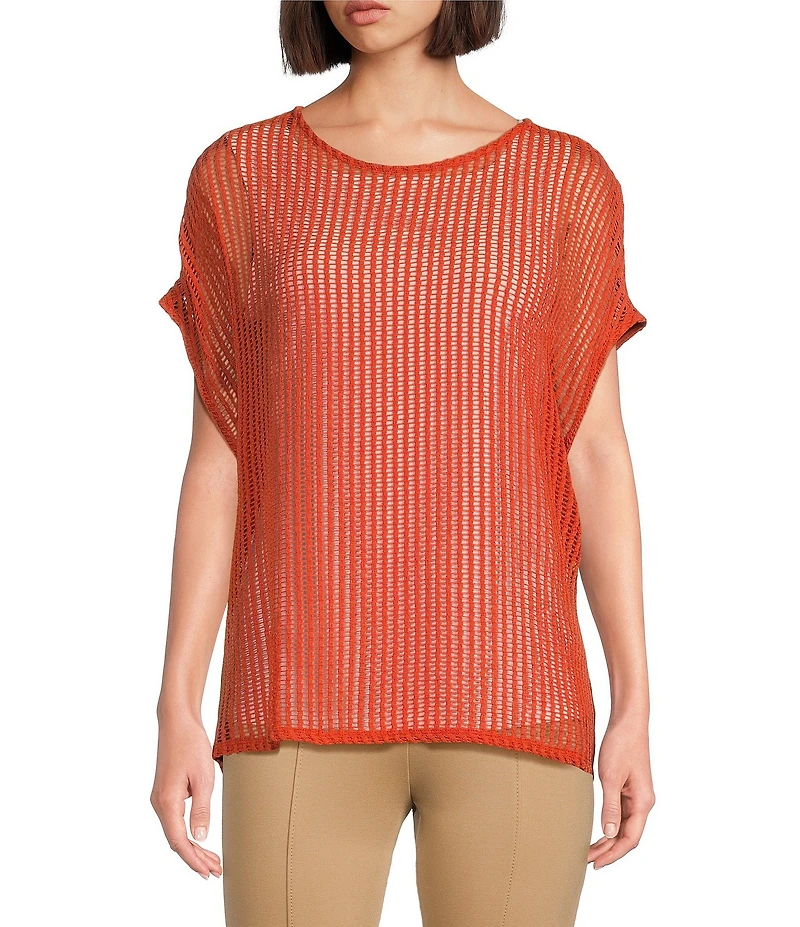 Slim Factor by Investments Short Sleeve Crochet Kate Top