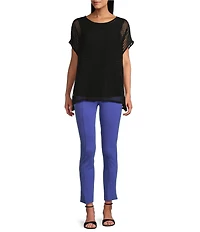 Slim Factor by Investments Short Sleeve Crochet Kate Top