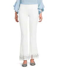 Slim Factor by Investments Stretch Ponte Knit No Waist Flare Leg Front Slit Heatset Pants