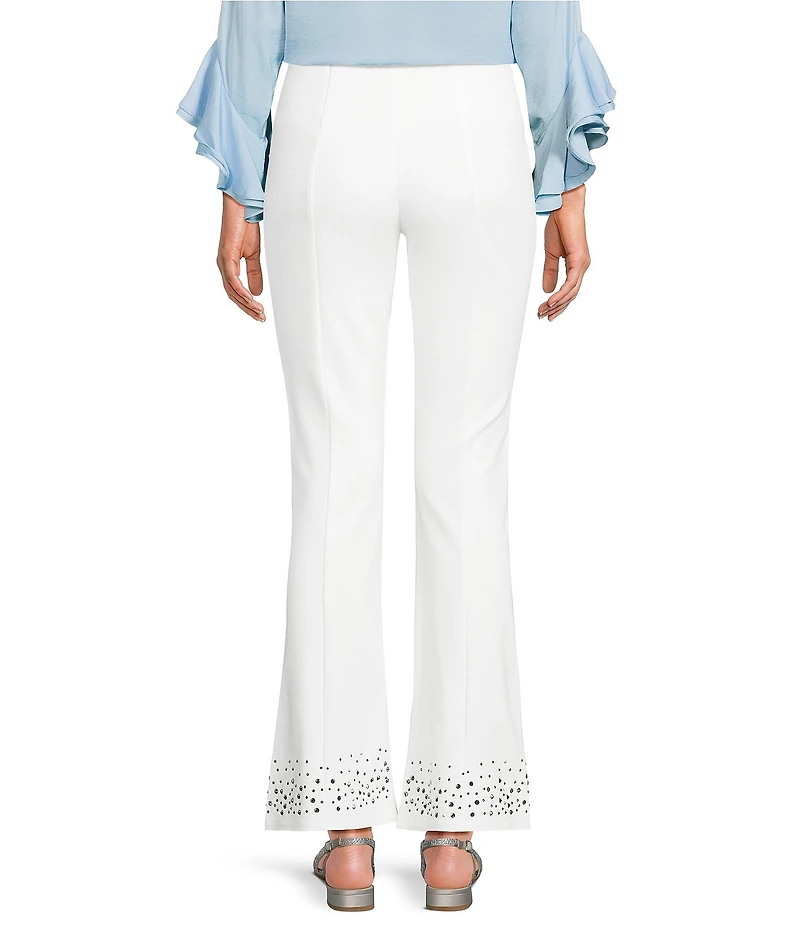 Slim Factor by Investments Stretch Ponte Knit No Waist Flare Leg Front Slit Heatset Pants